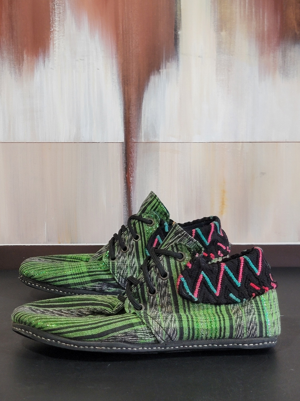 Men's Green Patterned Casual Lace-Up Shoes